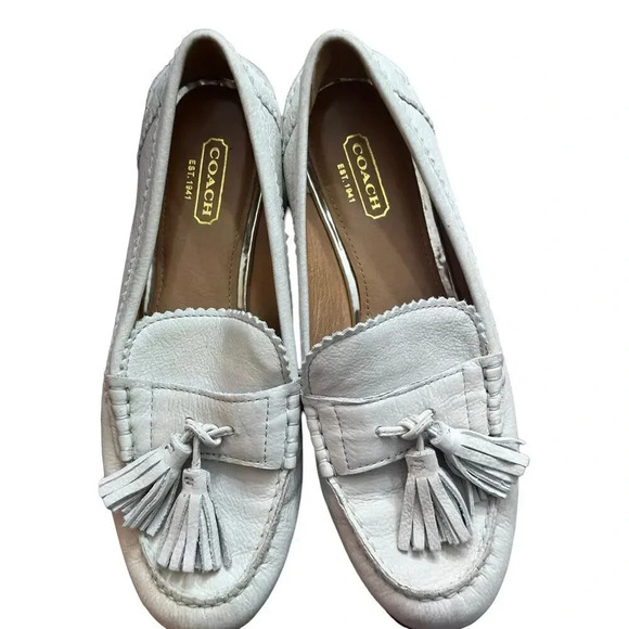 Coach Nadia Women's White Leather Slip On Tassel Loafers Size 7.5B - Picture 8 of 9